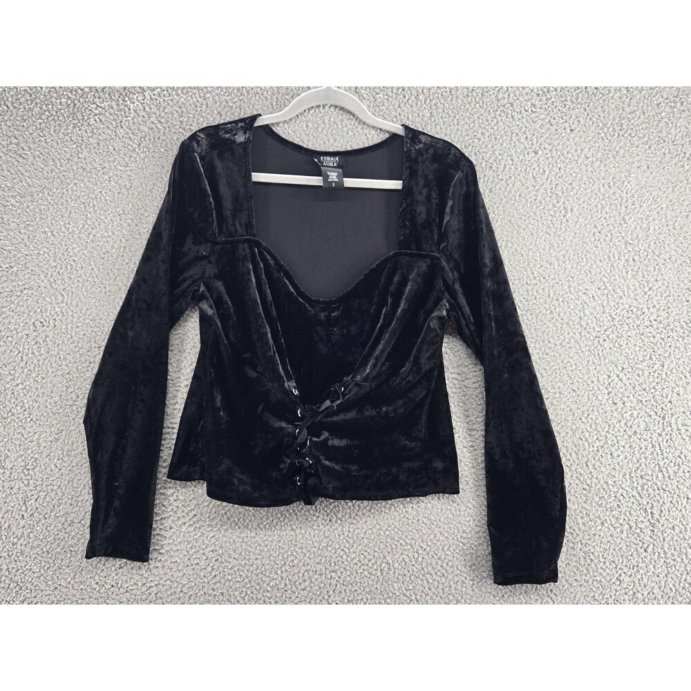 Cosmic Aura Top Womens 2 Black Velvet Corset Lace Up Gothic Y2K Hot Topic